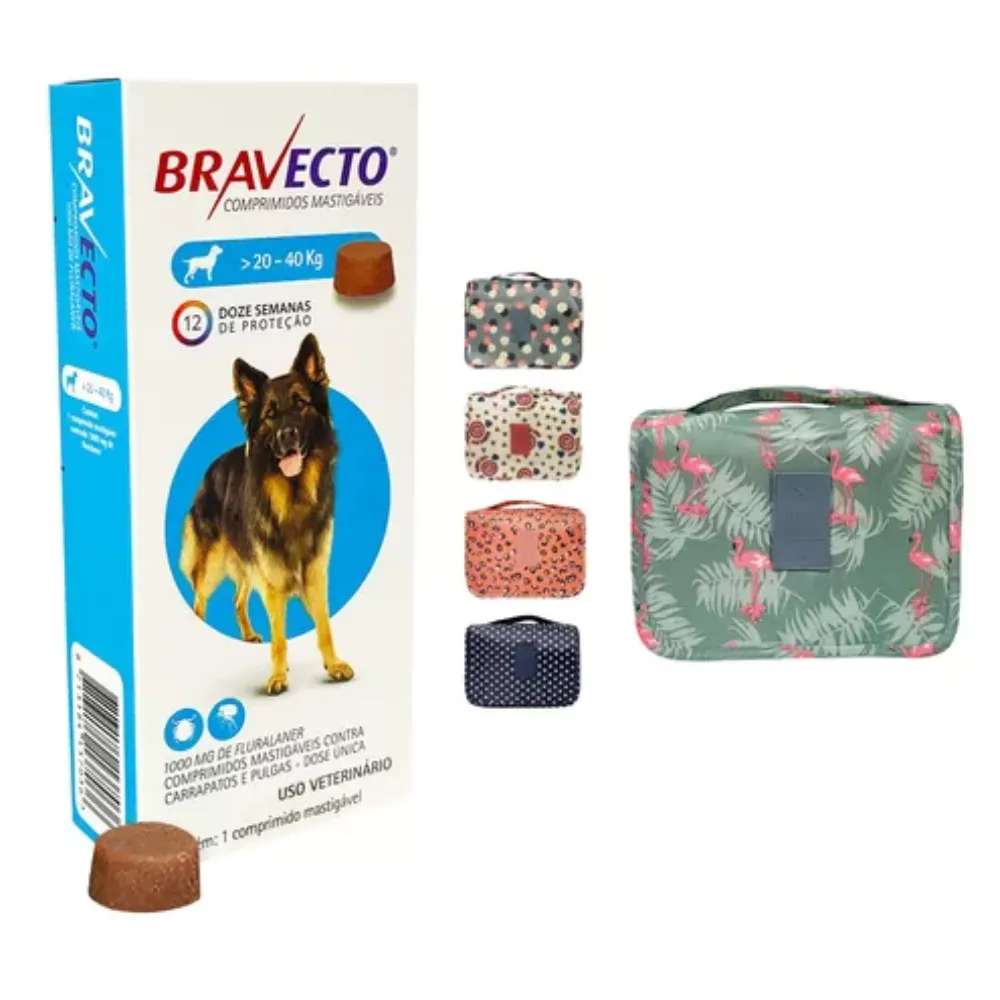 Bravecto Antipulgas Carrapato 1000 Cães 20a40kg + Necessaire